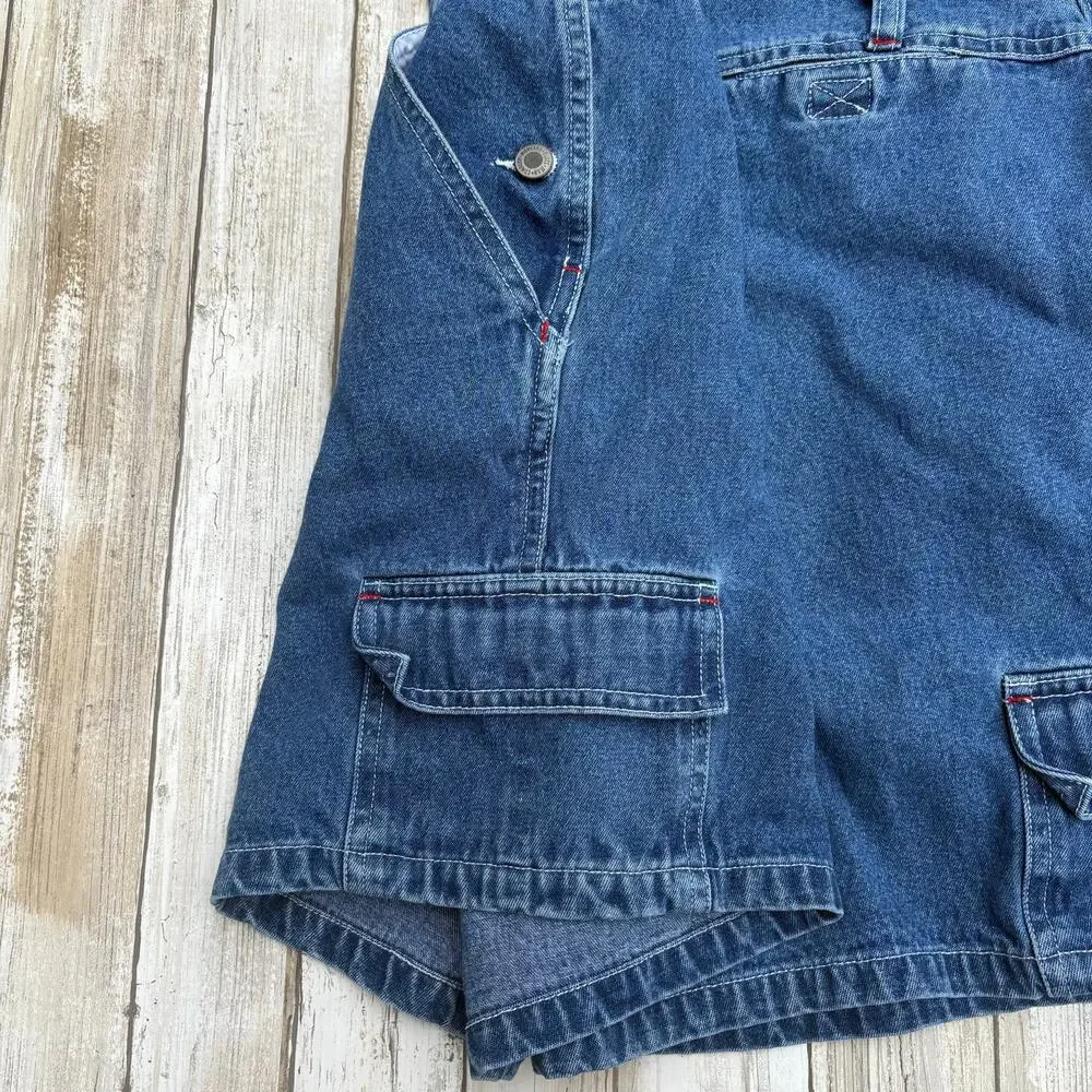 VTG‎ Montana Blues Kids Bib Overalls Shorts Sz L Blue Denim Carpenter Casual